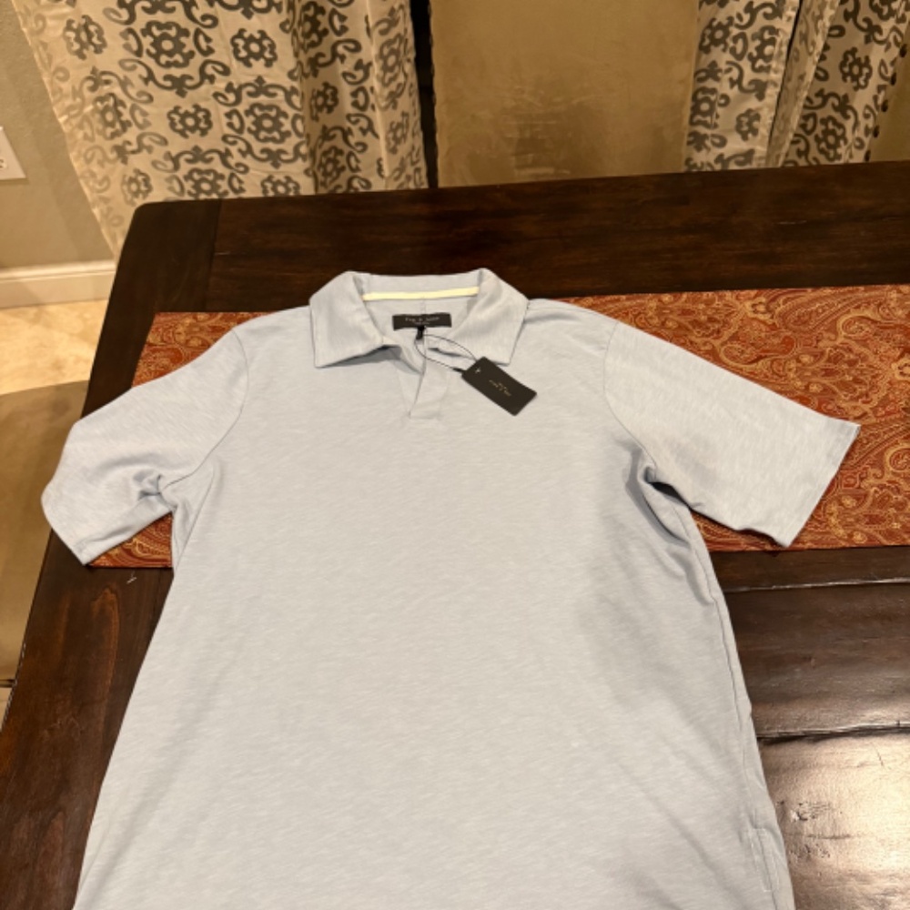 Rag & Bone Men's Large Blue Fog Johnny Slub Polo MSRP $148 - Picture 3 of 5